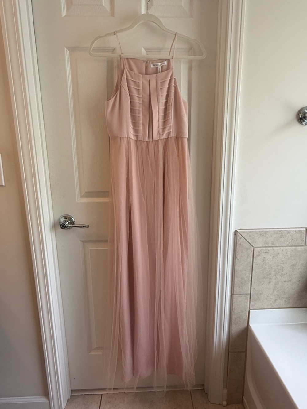 BCBGeneration Rose Smoke Tulle Maxi Dress | NWT | Size 4 | Blush Pink